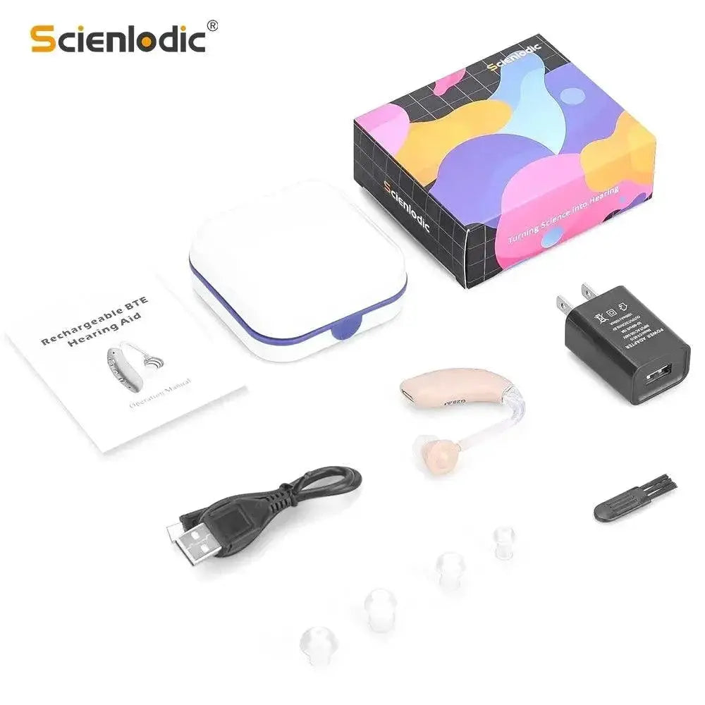 Rechargeable Hearing Aid with Adjustable Tone Amplifier