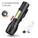 Rechargeable LED Mini Torch Compact Zoom Flashlight Camping