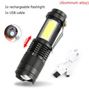 Rechargeable LED Mini Torch Compact Zoom Flashlight Camping