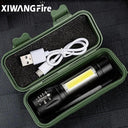 Rechargeable LED Mini Torch Compact Zoom Flashlight Camping