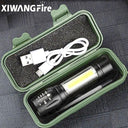Rechargeable LED Mini Torch Compact Zoom Flashlight Camping