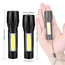 Rechargeable LED Mini Torch Compact Zoom Flashlight Camping