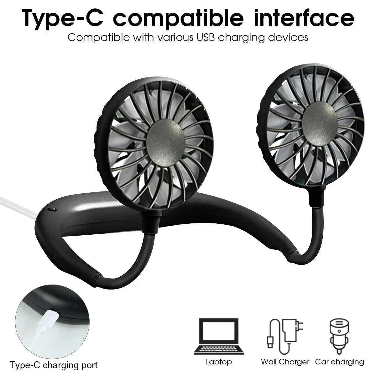 Rechargeable Neck Fan With 3 Speeds Hands Free Portable Travel Stay Cool