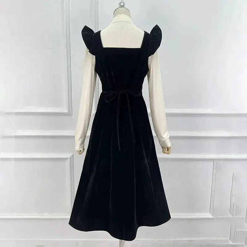 Red Square Collar Party Dress For Sophisticated Elegance