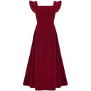 Red Square-Collar Party Dress for Sophisticated Evening Elegance