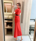 Red V-neck Evening Gown Elegant Two-Piece Dress Ideal for Events