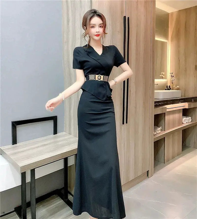 Red V Neck Evening Gown Two Piece Dress For Events