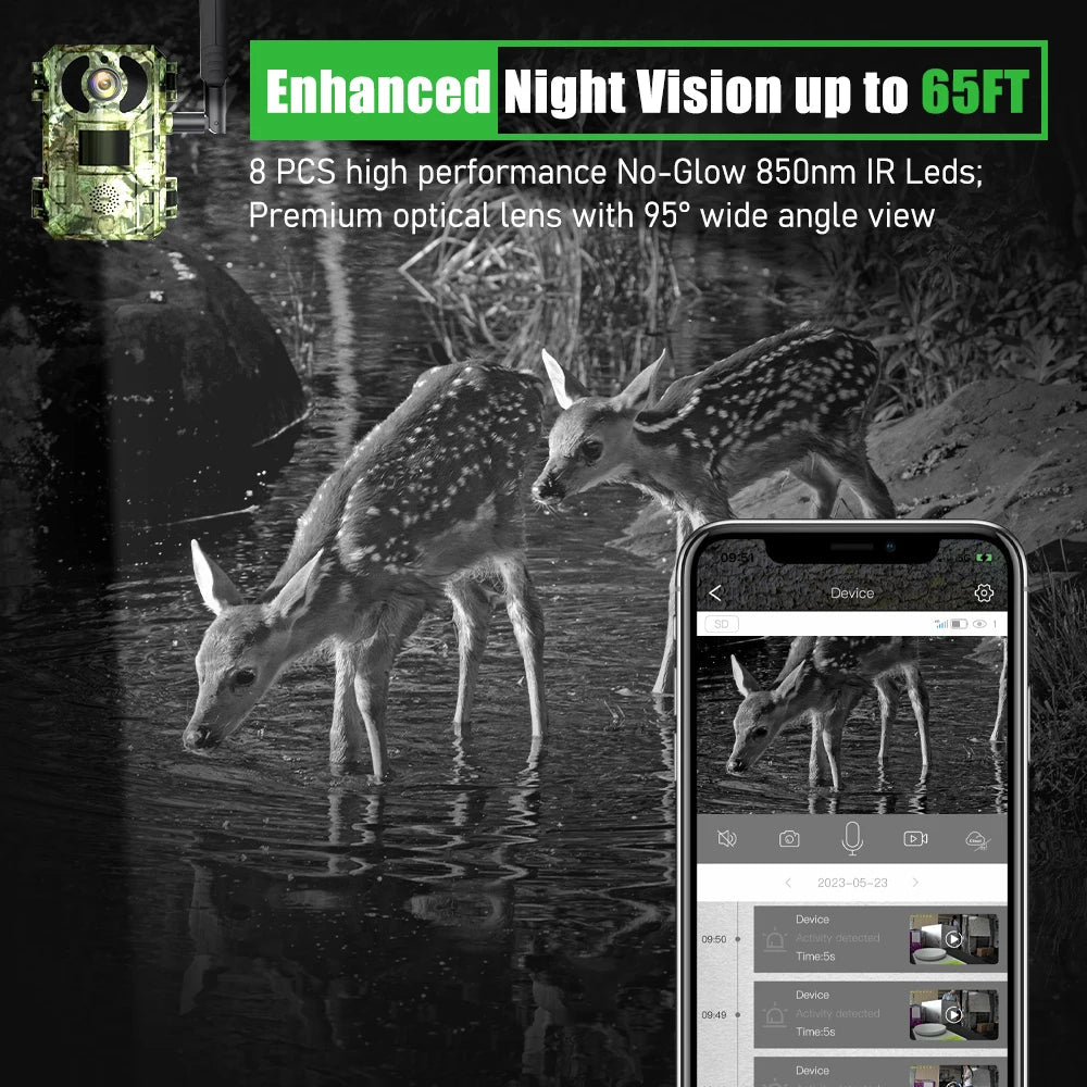 Rehent EU 4G Solar Trail Camera - 4MP 2K Night Vision With PIR Motion HD Quality