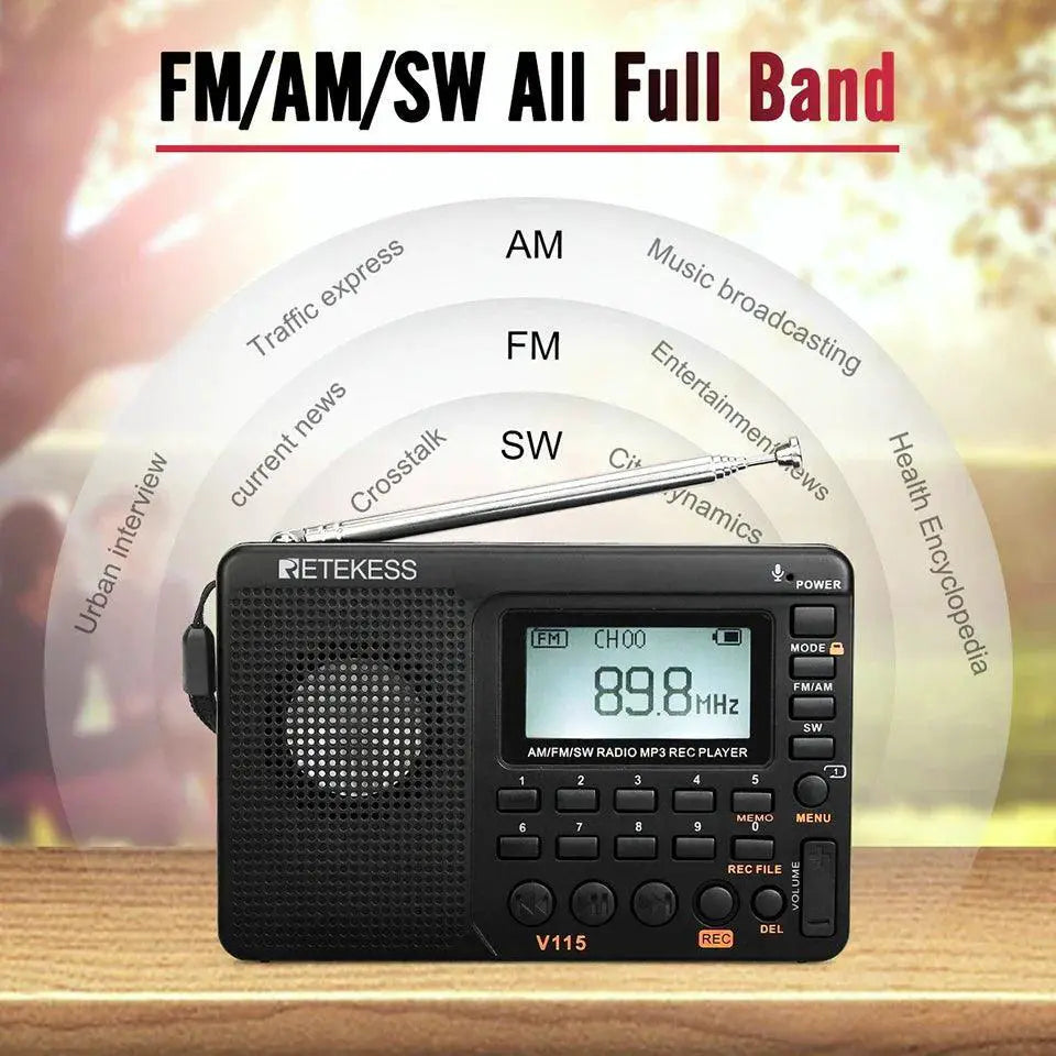 RETEKESS V115 Shortwave Radio USB Recorder Compact Design