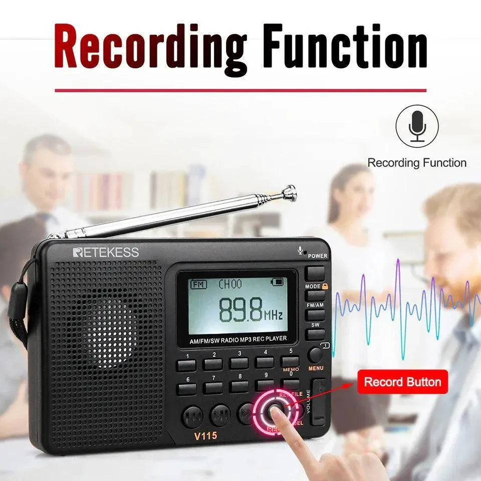 RETEKESS V115 Shortwave Radio USB Recorder Compact Design