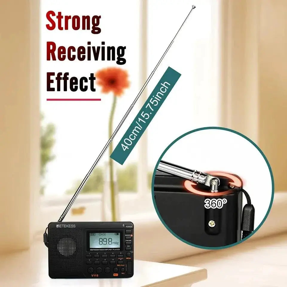 RETEKESS V115 Shortwave Radio USB Recorder Compact Design