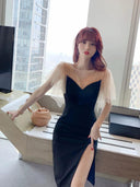 Retro Rhinestone Slim-Fit Age-Reducing Dress Glamour