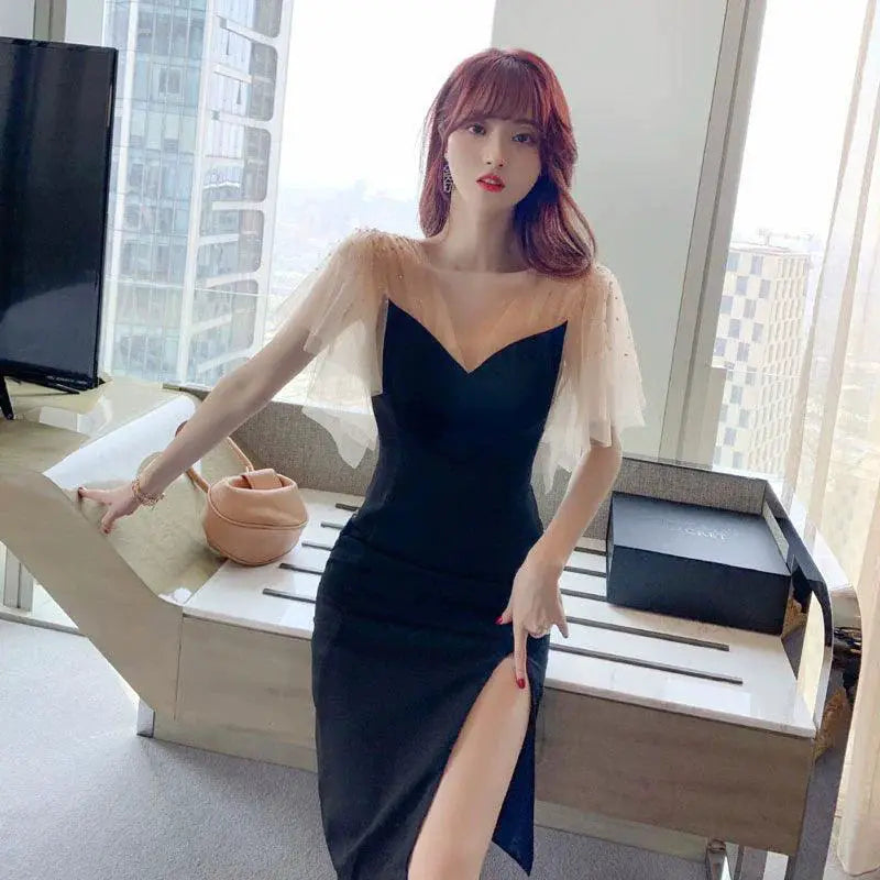 Retro Rhinestone Slim Fit Age Reducing Dress Glamour