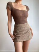 Retro Square Collar Knitwear Chic High Waist Style Statement