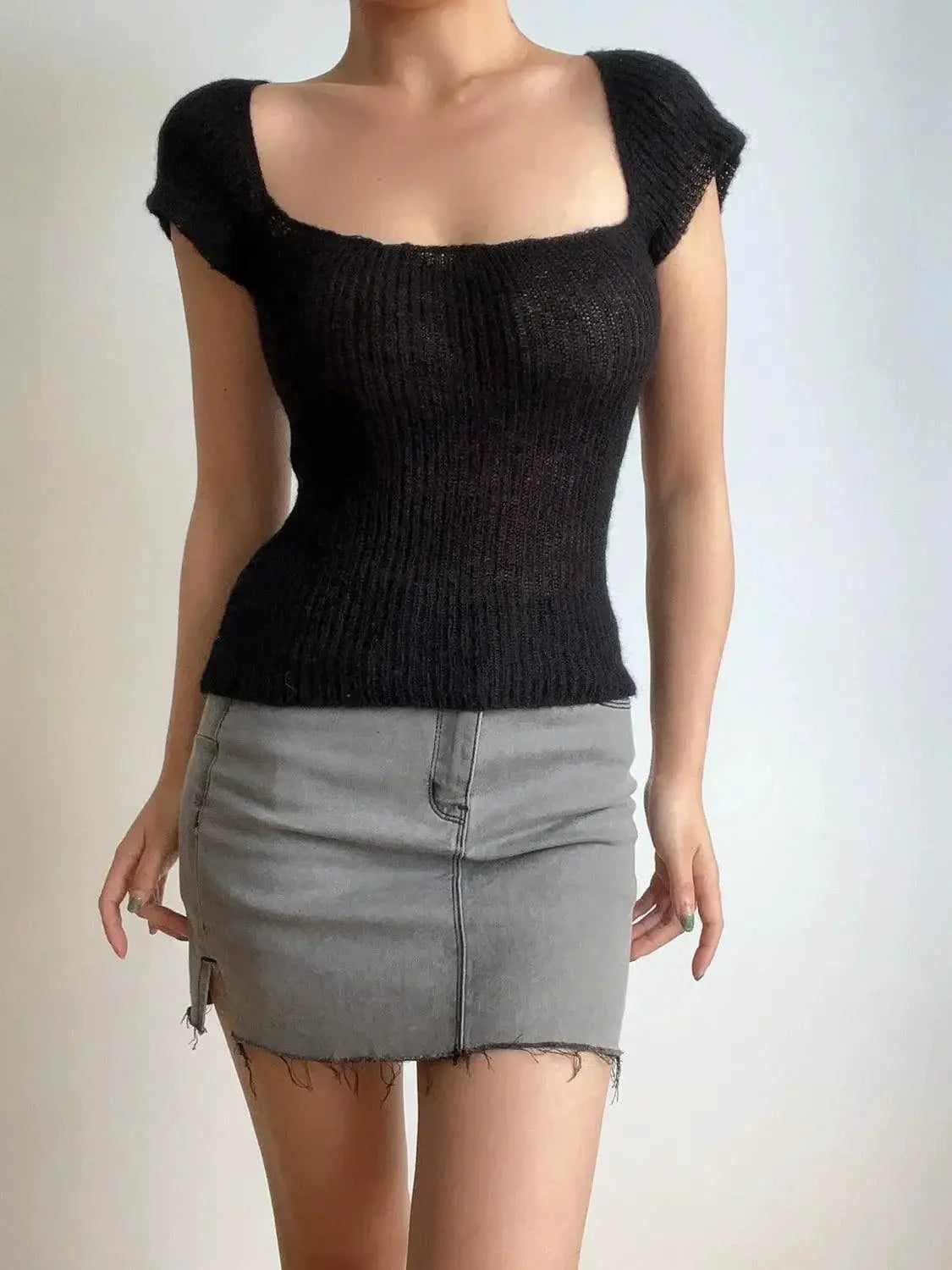 Retro Square Collar Knitwear High Waist Style Statement