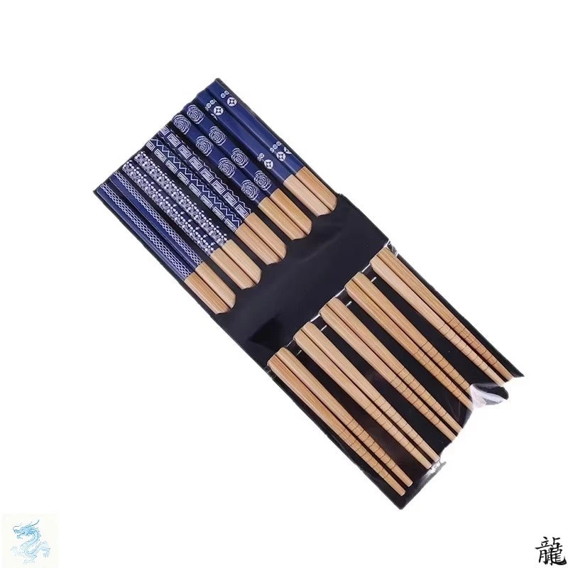 Reusable Bamboo Chopsticks Set 5 Pairs Handmade Eco Friendly Natural Wood Sushi