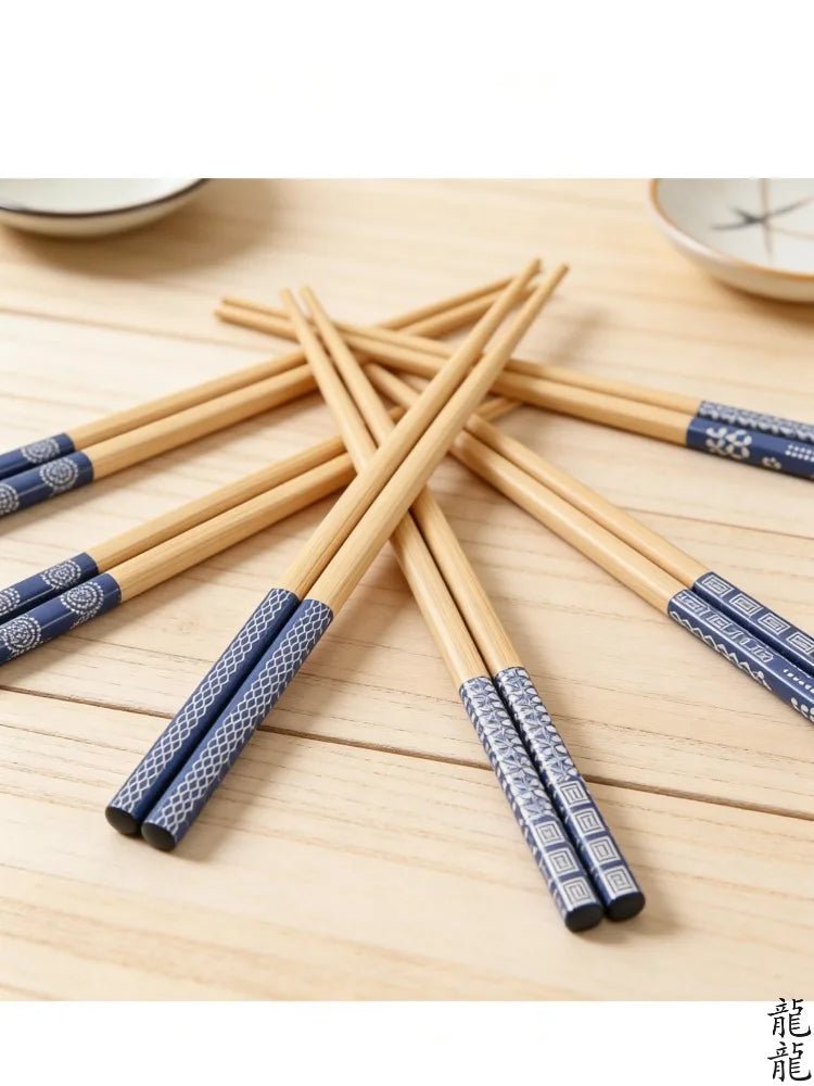 Reusable Bamboo Chopsticks Set 5 Pairs Handmade Eco Friendly Natural Wood Sushi