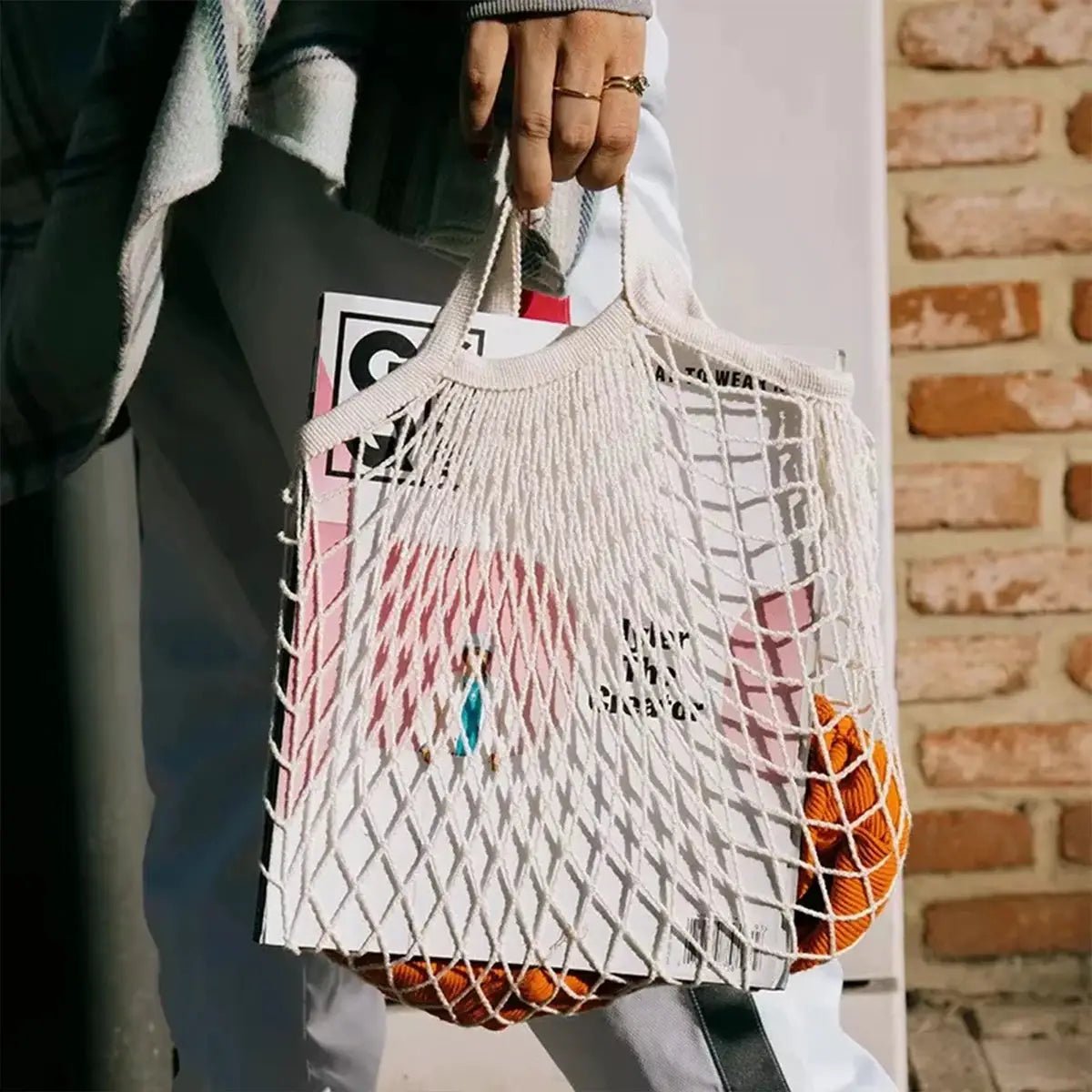 Reusable Cotton Mesh Shopping Bag Eco Friendly Net Tote for Grocery and Travel