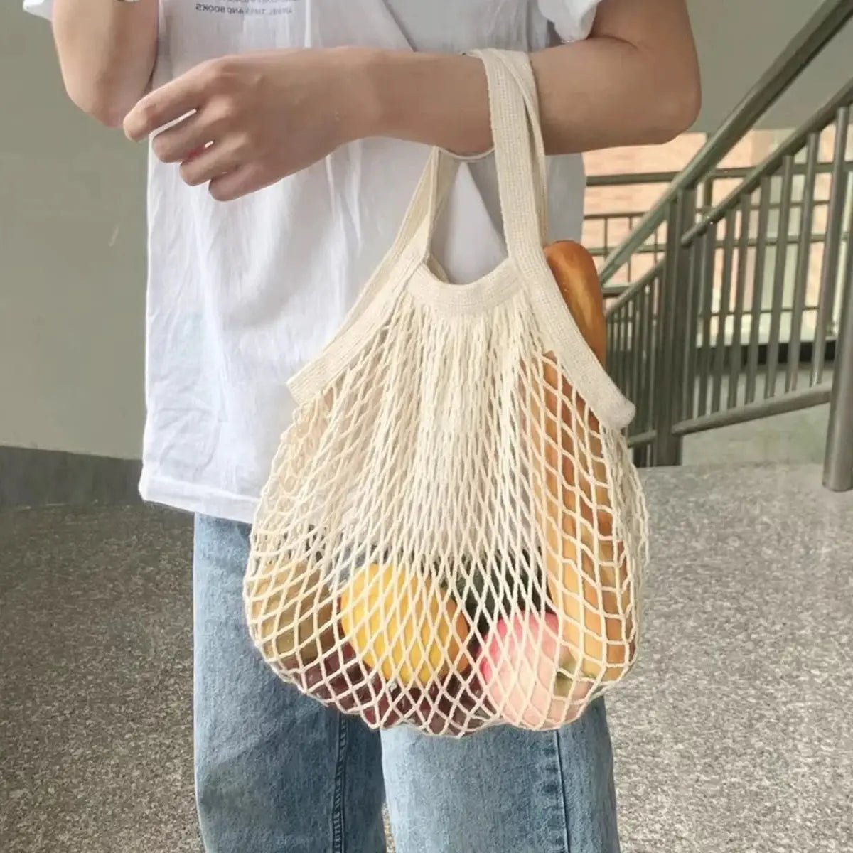 Reusable Cotton Mesh Shopping Bag Eco Friendly Net Tote for Grocery and Travel