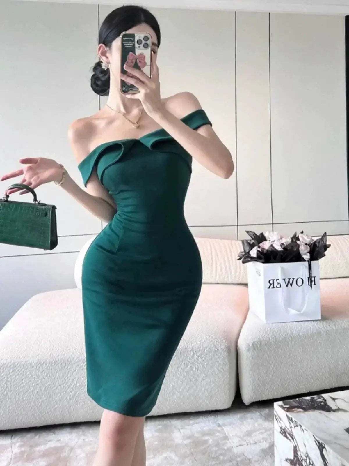 Roman Cotton Off Shoulder Sheath Dress Elegant Summer Style