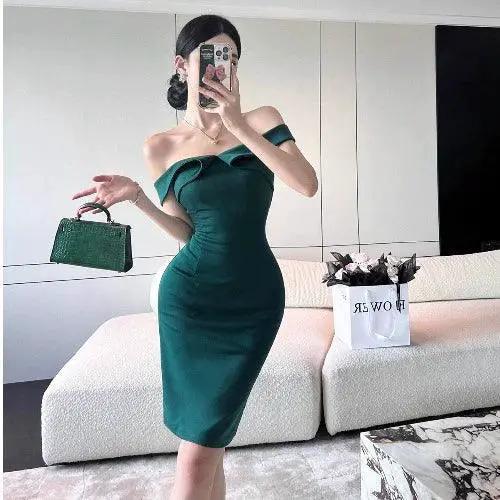 Roman Cotton Off Shoulder Sheath Dress Elegant Summer Style