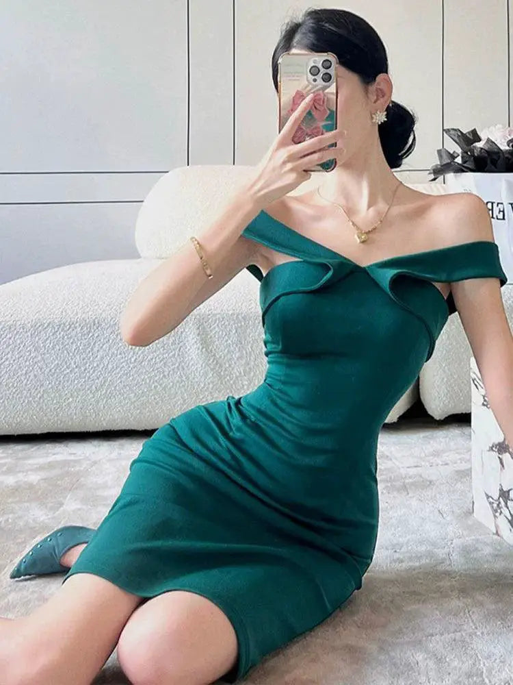 Roman Cotton Off Shoulder Sheath Dress Elegant Summer Style