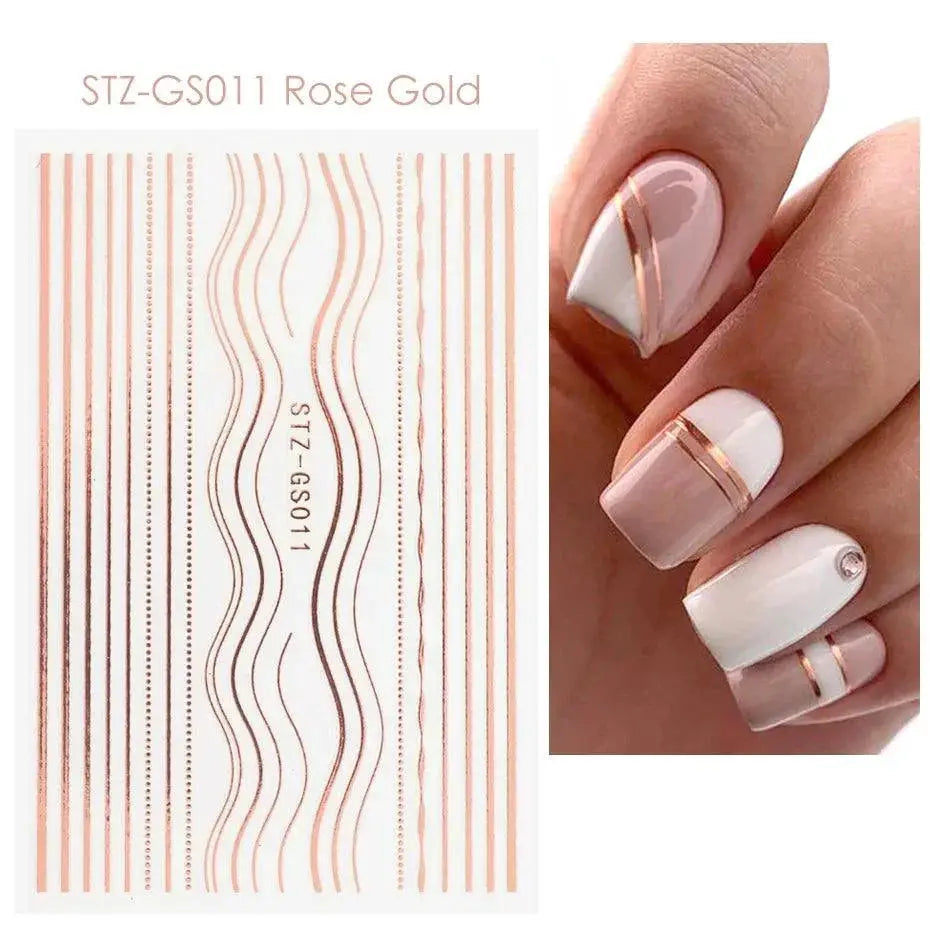Rose Gold Geometric Nail Sticker Set for Chic Manicures