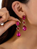 Radiant Rose Red Gemstone Stud Earrings