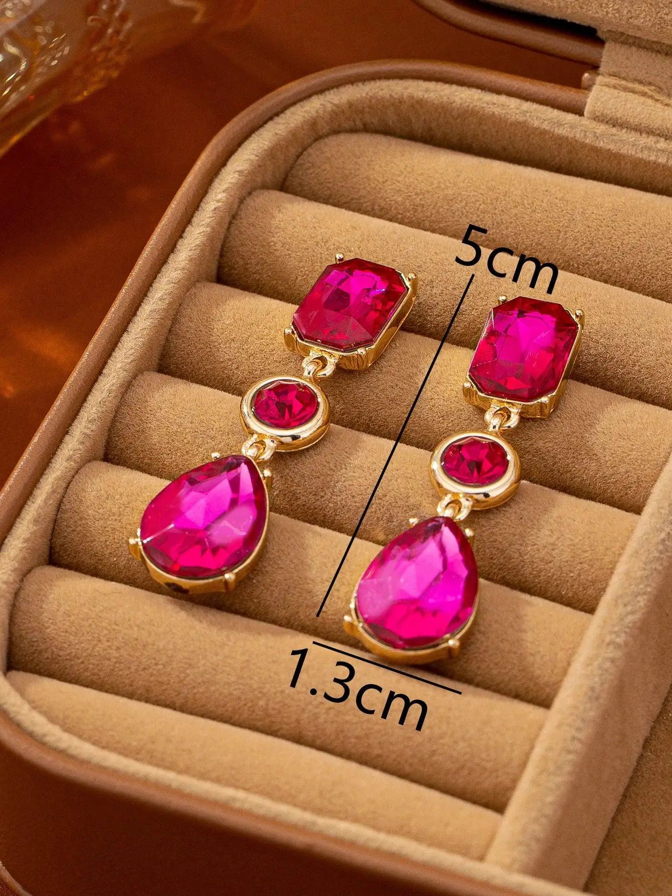 Rose Red Imitation Gemstone Stud Earrings Gold Plated - OurLum.com