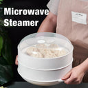 Round Plastic Microwave Steamer with Lid for Cooking