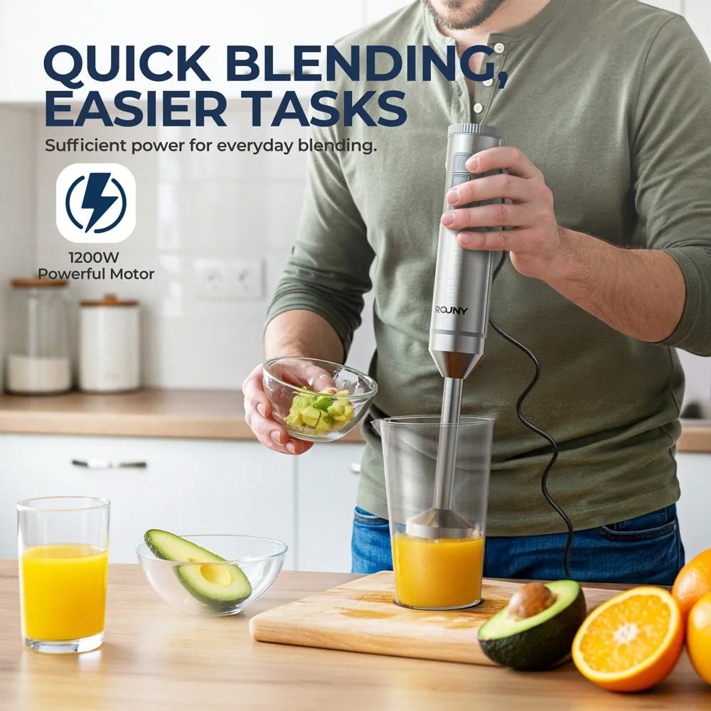 ROUNY 1000W 4 In 1 Hand Immersion Blender Stainless Steel With Beaker Whisk