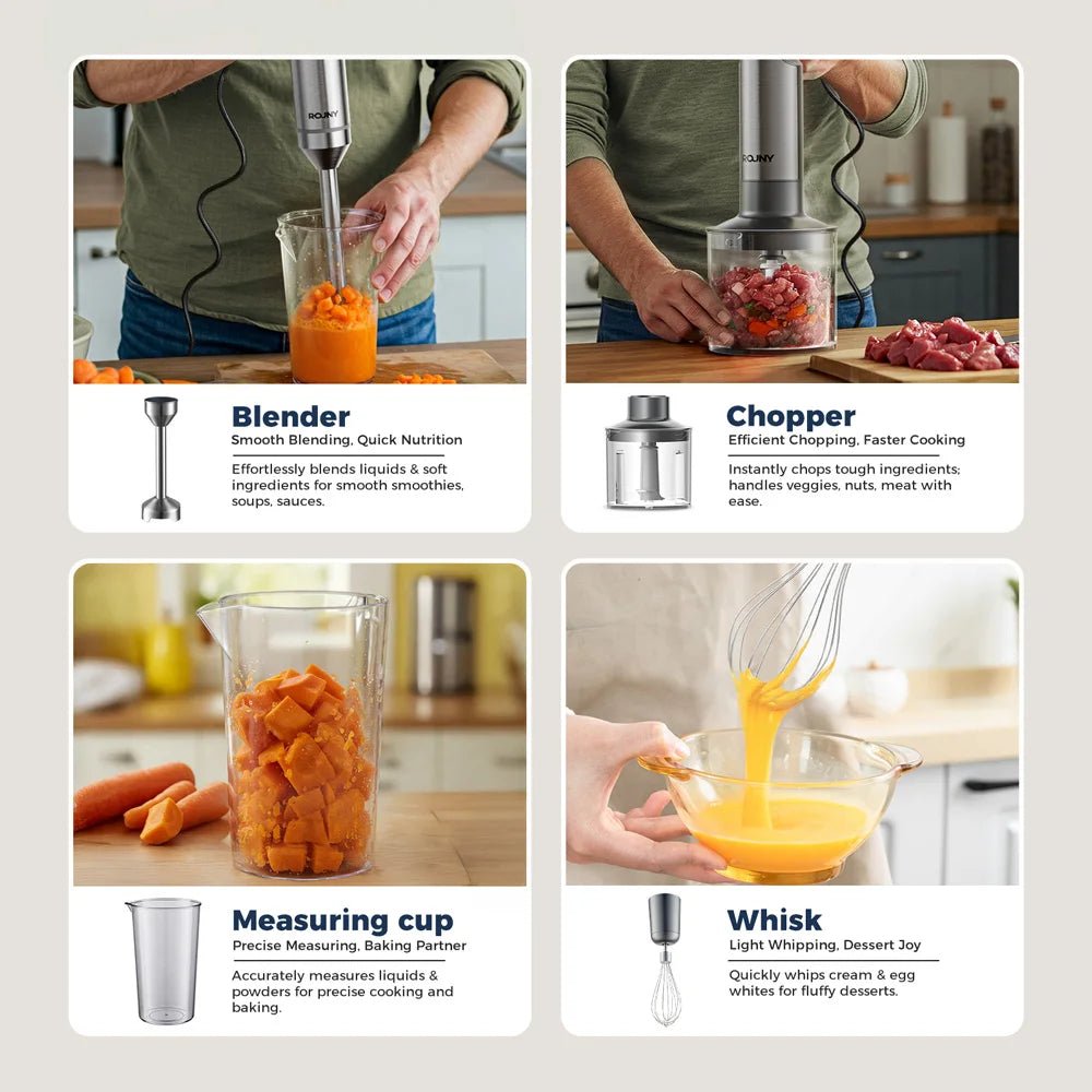 Rouny 4 - In - 1 Hand Immersion Blender Stainless Steel Stick Mixer 700ml Beaker Pro