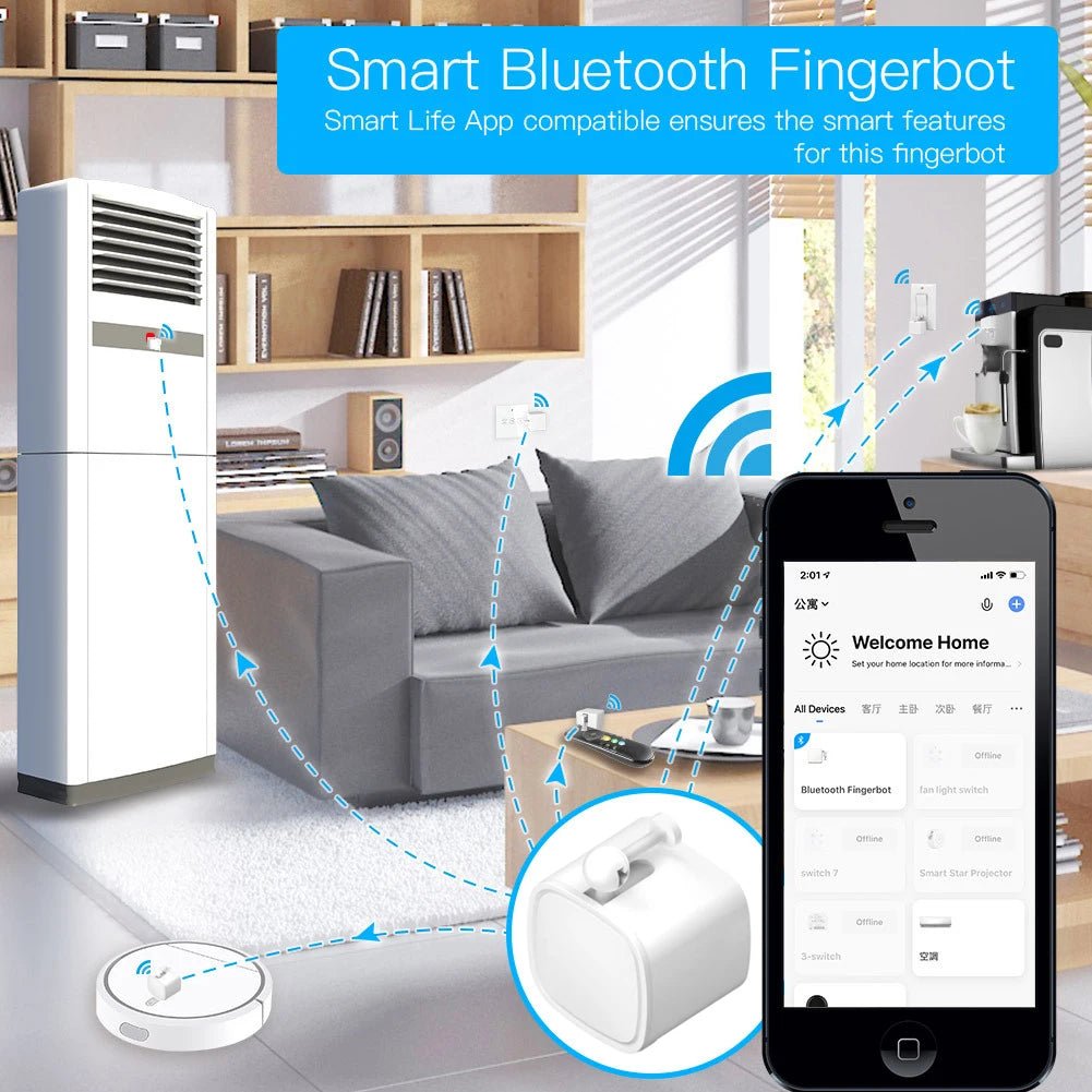 RSH Tuya Fingerbot - 03 White Blue Bluetooth Button Pusher - App Control Compatible