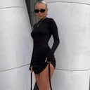 Ruched Black Bodycon Mini Dress Elegant Autumn Style Chic
