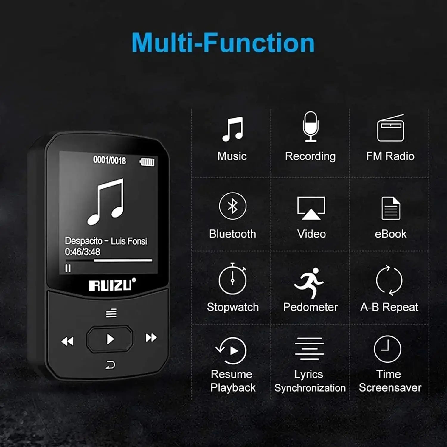 RUIZU X52 Bluetooth MP3 Player With FM Radio HiFi Sound