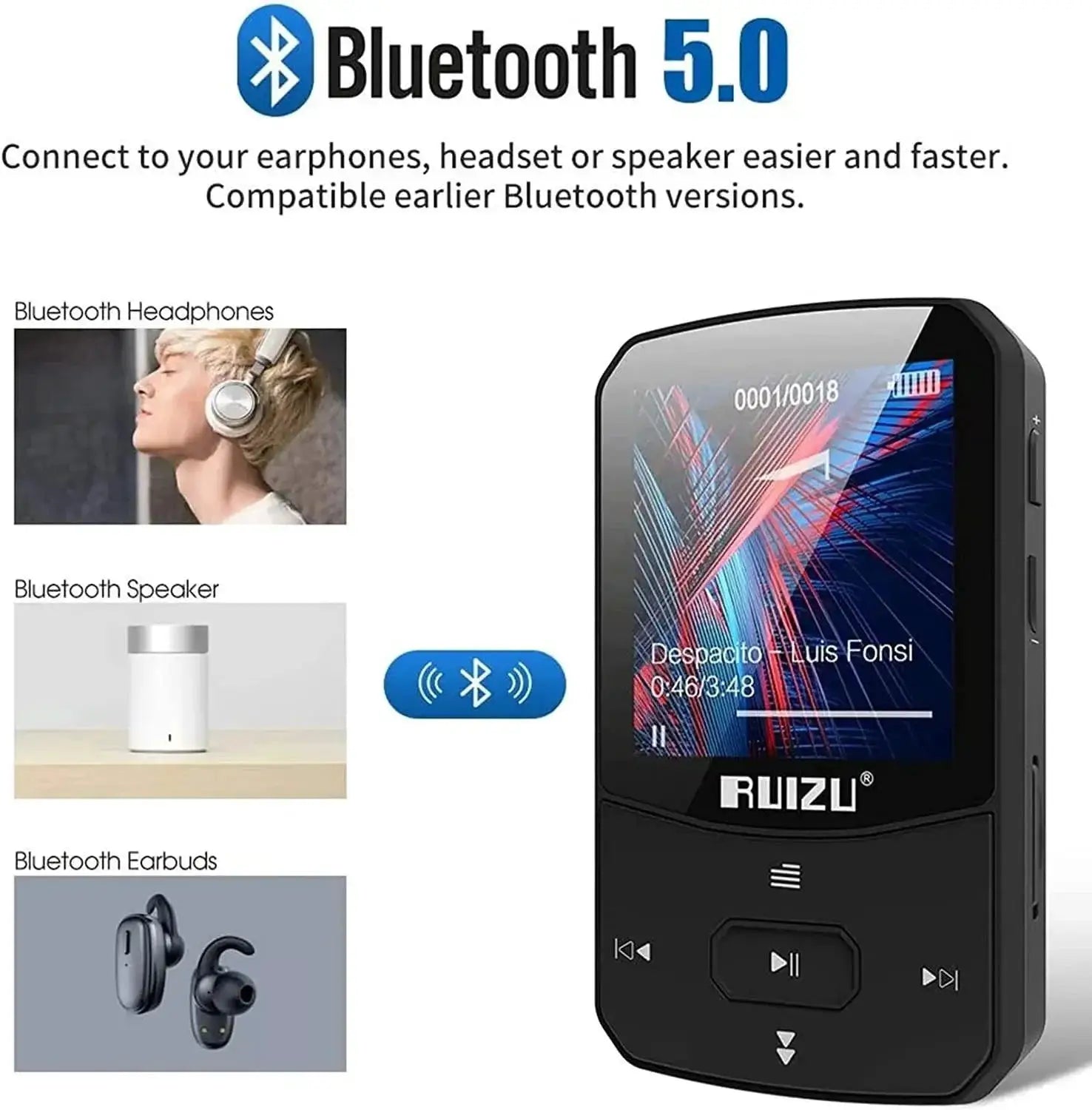 RUIZU X52 Bluetooth MP3 Player With FM Radio HiFi Sound