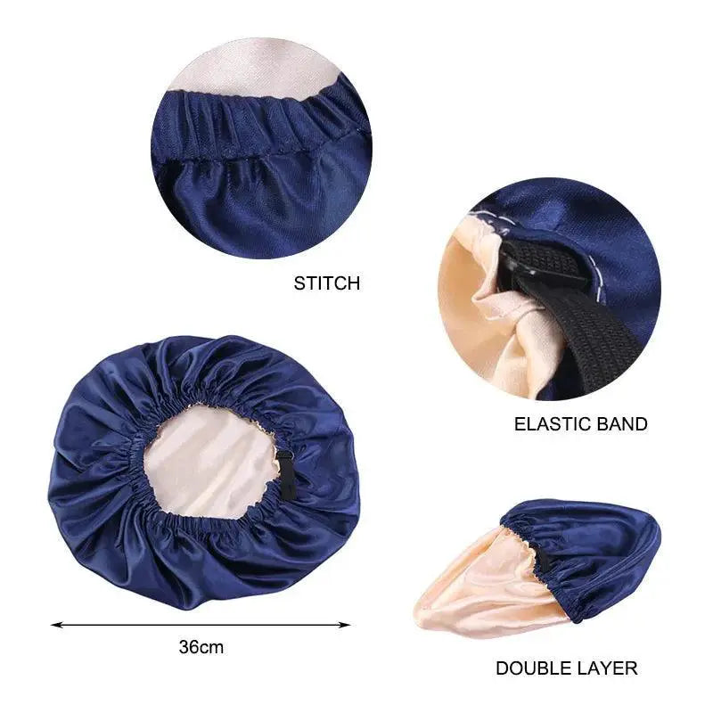 Custom Fit Satin Bonnet Night Cap with Adjustable Button