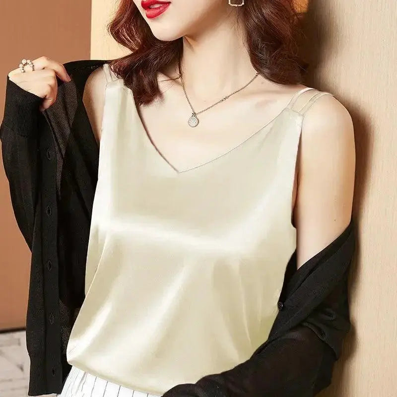 Satin Lace V Neck Blouse Silk Womens Top For Comfort