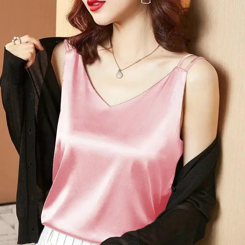 Satin Lace V Neck Blouse Silk Womens Top For Comfort