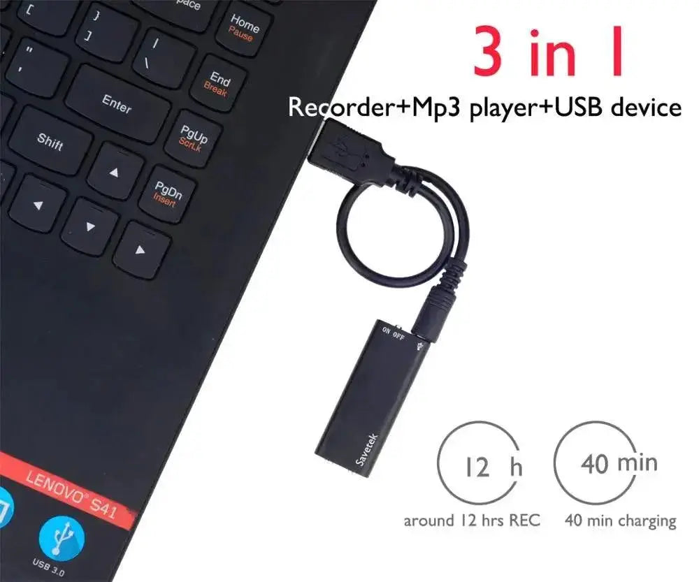 Savetek USB Pen Recorder Compact Audio Player Voice Capture
