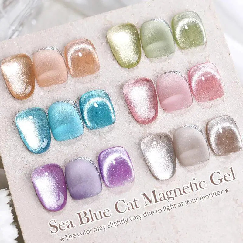 Sea Blue Cat Magnetic Gel Polish With Glitter Snowlight