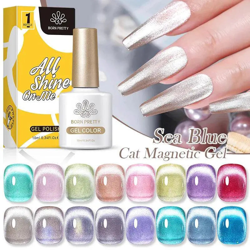 Sea Blue Cat Magnetic Gel Polish With Glitter Snowlight