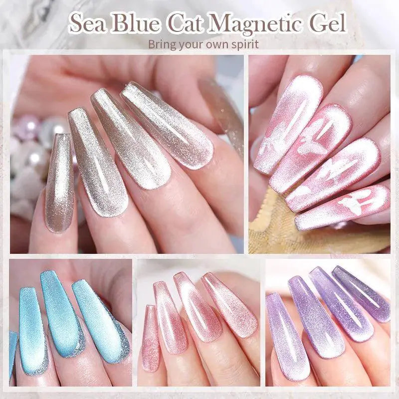 Sea Blue Cat Magnetic Gel Polish With Glitter Snowlight