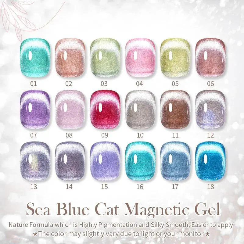 Sea Blue Cat Magnetic Gel Polish With Glitter Snowlight