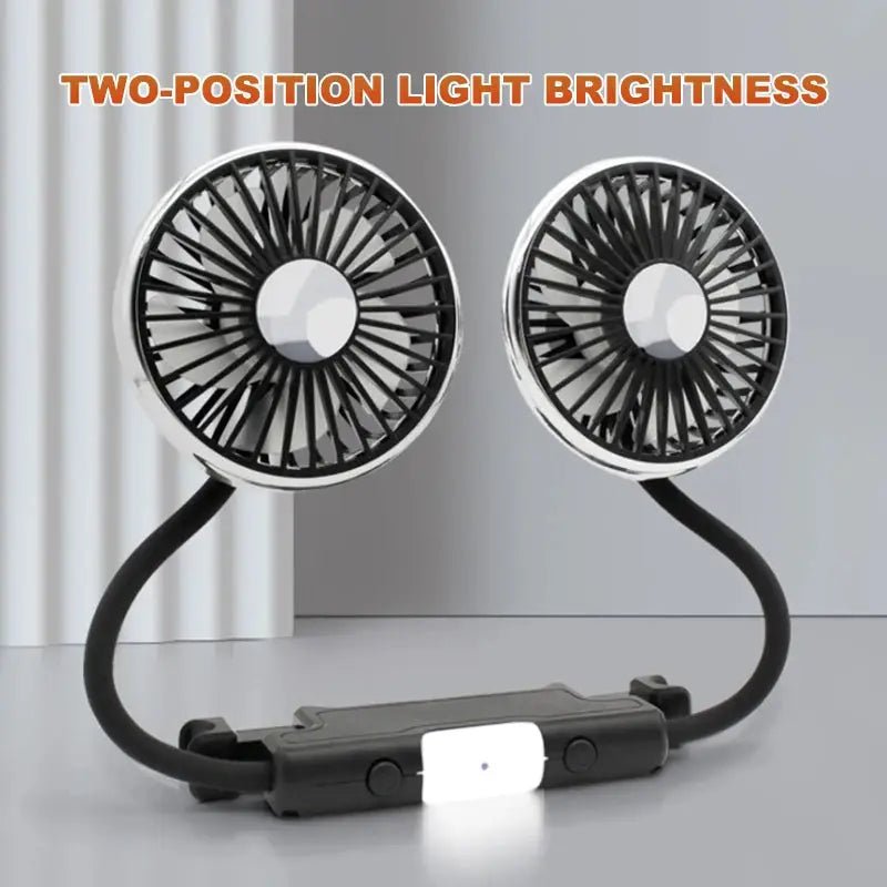 SEAMETAL Car USB Dual Head Fan 3 Speed 360 Degree Adjustable Backseat Breeze