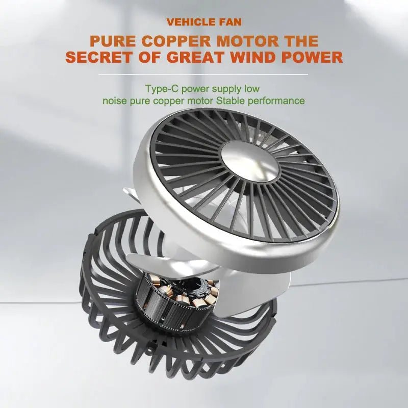 SEAMETAL Car USB Dual Head Fan 3 Speed 360 Degree Adjustable Backseat Breeze