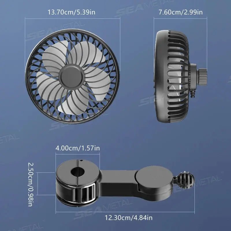 SEAMETAL USB Car Cooling Fan With 360 Rotation Silent 3 Speed Boosting Comfort