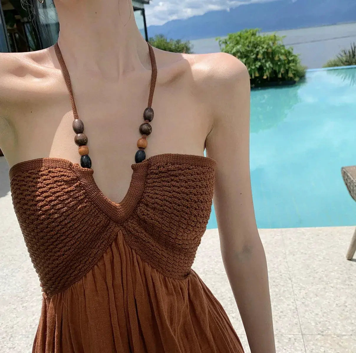 Seaside Halterneck Dress Elegant Vacation Style Dress