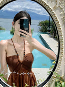 Seaside Halterneck Dress: Elegant Vacation Style Dress