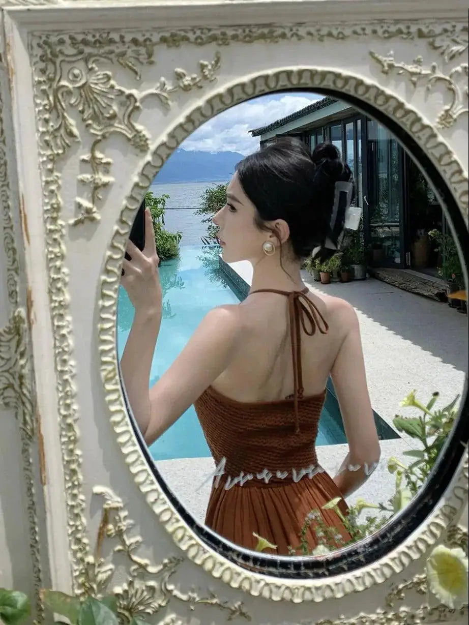 Seaside Halterneck Dress Elegant Vacation Style Dress